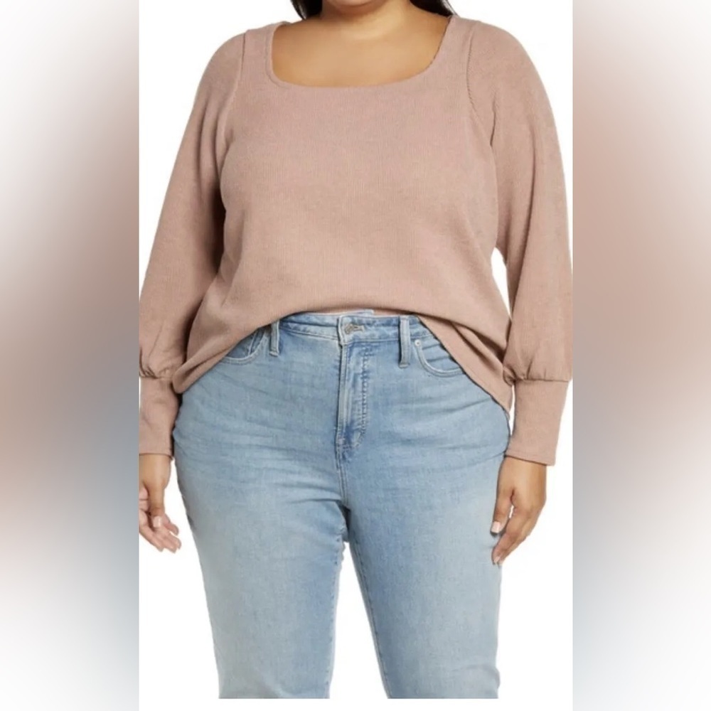 Madewell | Women's Plus Size Pink Jacquard Square-Neck Slouchy Sweater Top 3X